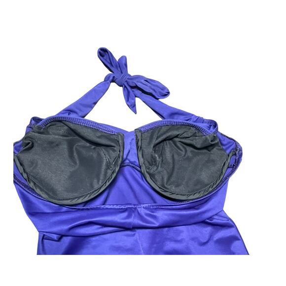 Miraclesuit Womens Purple Blue Halter Underwire Ruched Bust Swimsuit 10 Slimming - Picture 4 of 9